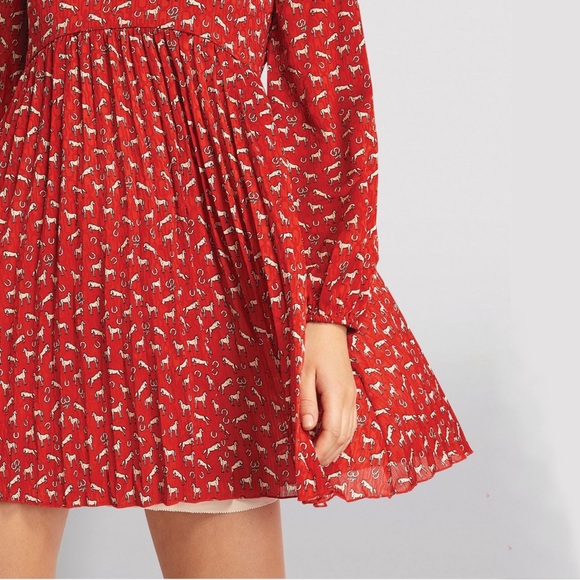 NWT Maje Rouges Raina Horse-Print Jacquard Dress with Guipure Collar Size US 4 - Picture 7 of 13